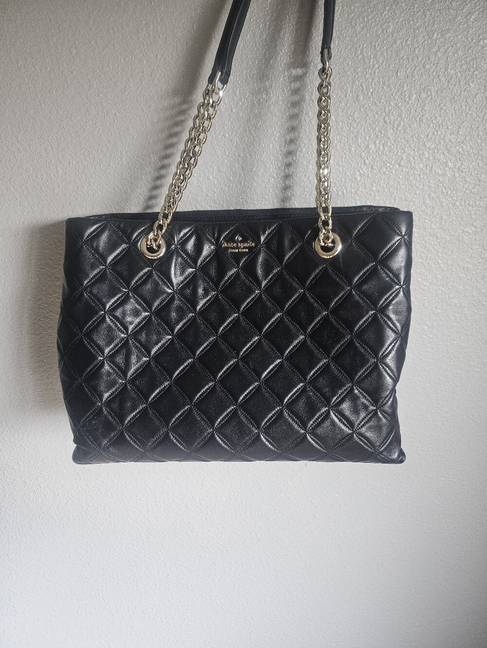 kate spade Quilted Black Leather Tote with Chain Straps